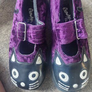 TUK Anarchic Purple Velvet Leather Cat Mary Janes